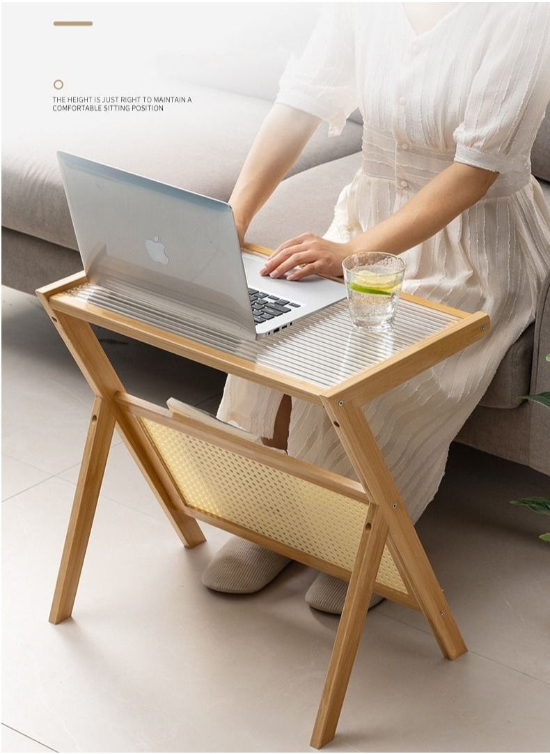 Japanese Light Luxury Simple Modern Style Top Tea Side Table Glass Desktop With Books Newspaper Shelf For Livingroom Balcony Bedroom Studyroom