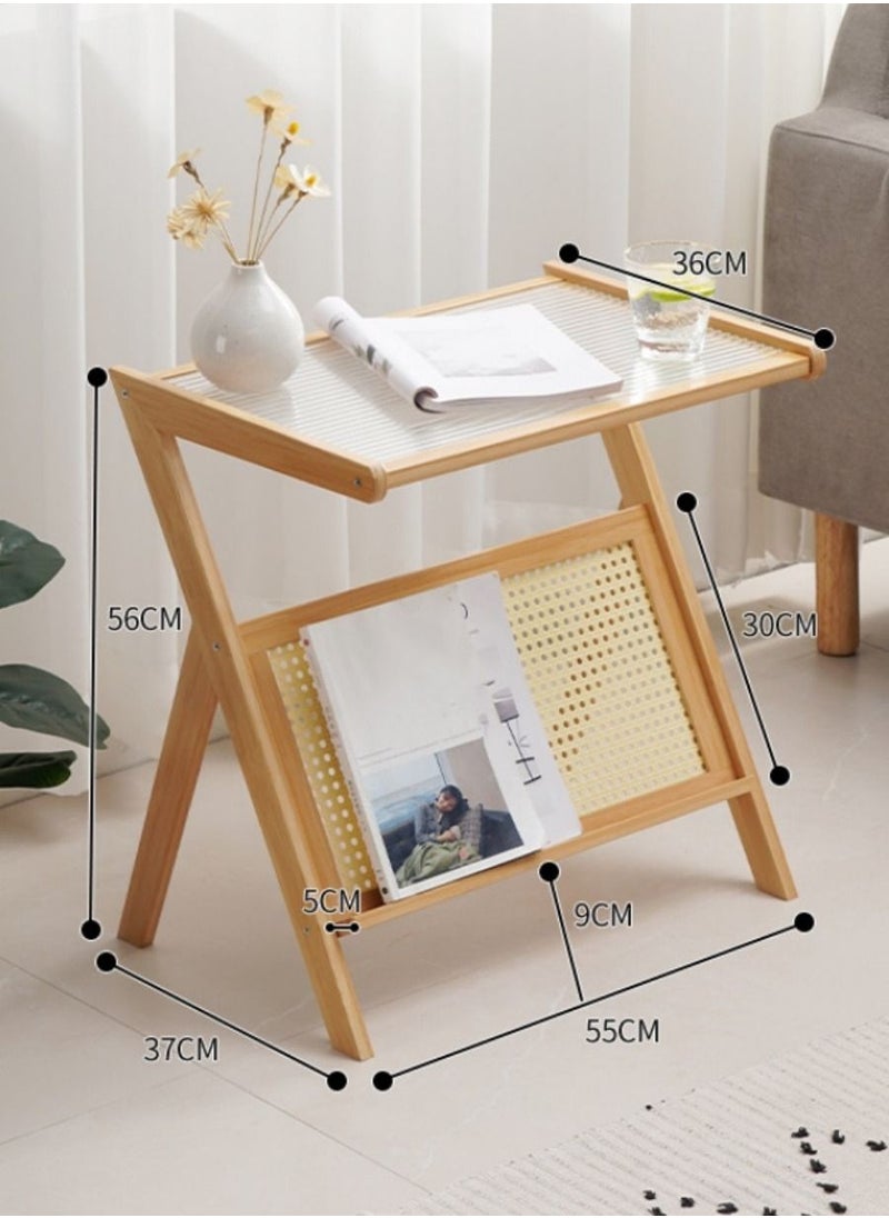 Japanese Light Luxury Simple Modern Style Top Tea Side Table Glass Desktop With Books Newspaper Shelf For Livingroom Balcony Bedroom Studyroom