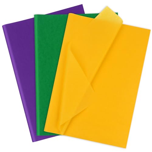 AORZIT Purple, Yellow, Green Tissue Paper - Mardi Gras Wrapping Paper, 80 Sheets, 14x20 Inch, Bulk - Gift Bag, Carnival, Masquerade, Holiday Party Favor Decor - Image 1