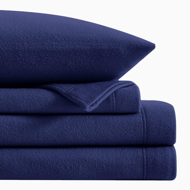 Softan Fleece Sheets Queen Size, Flannel Like Soft, Velvet Polar Microfleece Sheets for Winter, Dark Blue - Image 1