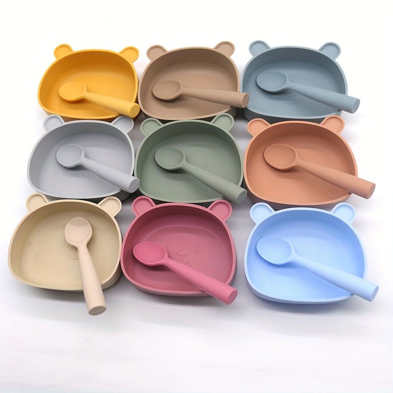 Wine Red Kids Tableware Set D Shaped Bowl With Spoon Holiday Gift - Image 1