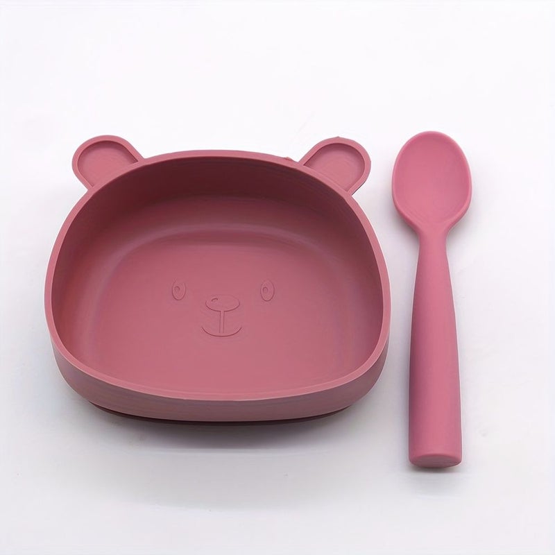 Wine Red Kids Tableware Set D Shaped Bowl With Spoon Holiday Gift - Image 3