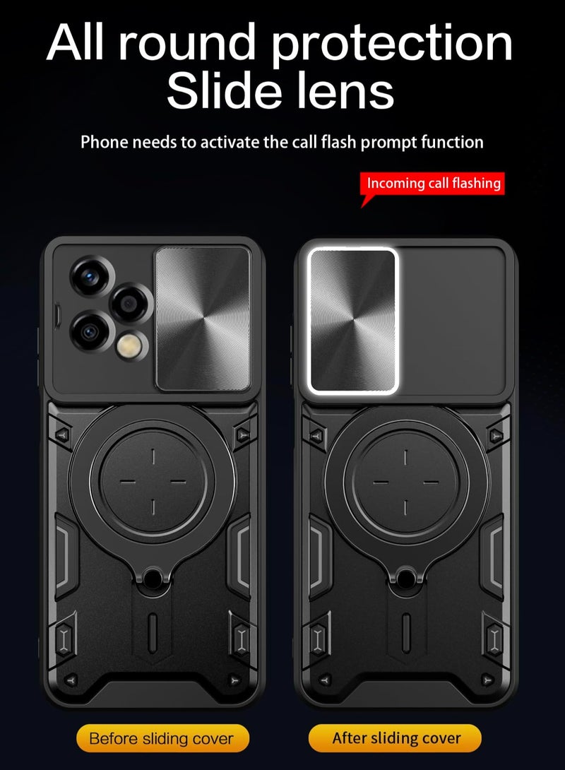 Honor 200 Lite 5G Case Cover, Slide Camera Lens Cover, 360°Rotating Kickstand Ring, Bumper Shockproof Phone Case，Compatible with Car Magnetic Mount Mobile Phone Case For Honor 200 Lite 5G Black - Image 2