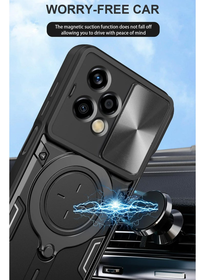 Honor 200 Lite 5G Case Cover, Slide Camera Lens Cover, 360°Rotating Kickstand Ring, Bumper Shockproof Phone Case，Compatible with Car Magnetic Mount Mobile Phone Case For Honor 200 Lite 5G Black - Image 4
