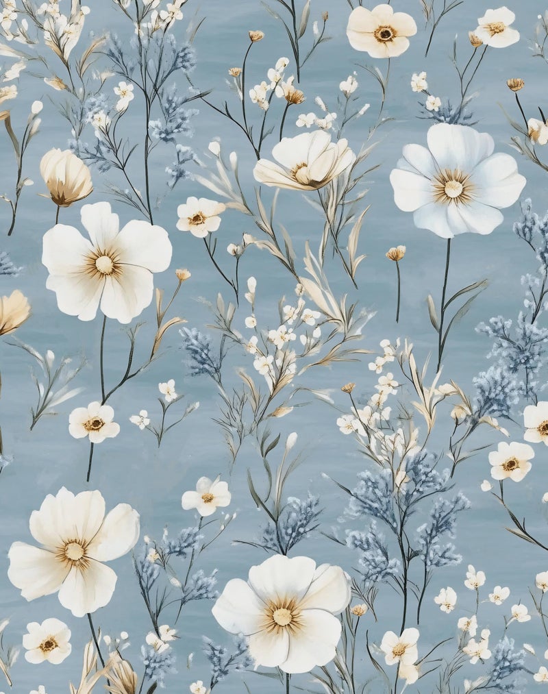 Laatse Blue Floral Peel and Stick Wallpaper White Botanical Contact Paper Vintage Leaf Wall Mural for Bedroom Bathroom Vinyl Waterproof Self Adhesive Removable Renter Dorm Wall Paper 17.5" x 118" - Image 1