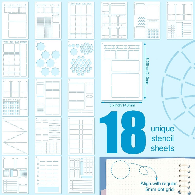 Zonon 18 Pieces Ultimate Productivity Stencil Set A5 Journal Stencil Plastic Planner Template Stencil Schedule Stencil Daily Weekly Calendars for DIY Notebook Diary Planners Layouts  - Image 2