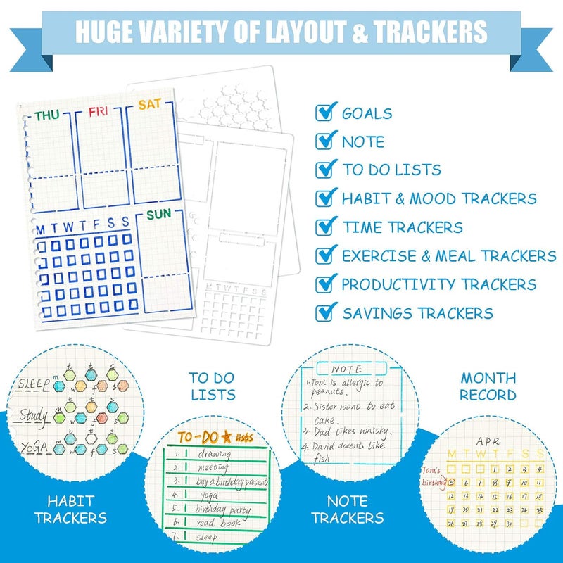 Zonon 18 Pieces Ultimate Productivity Stencil Set A5 Journal Stencil Plastic Planner Template Stencil Schedule Stencil Daily Weekly Calendars for DIY Notebook Diary Planners Layouts  - Image 4