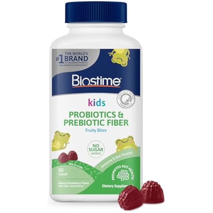 Biostime Kids Prebiotic & Probiotic Gummies (Ages 4+) | Probiotics for Kids | Includes 2 Billion CFU to Support Digestive Health| No added sugar Fruity Bites | Free from Top 9 Allergens |50 Count - Image 1