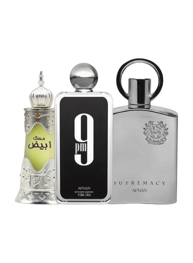 Afnan عطر 9 مساءً EDP 100 مل، زيت عطر المسك الأبيض المركز 20 مل وعطر سوبريماسي للرجال EDP 100 مل - Image 1