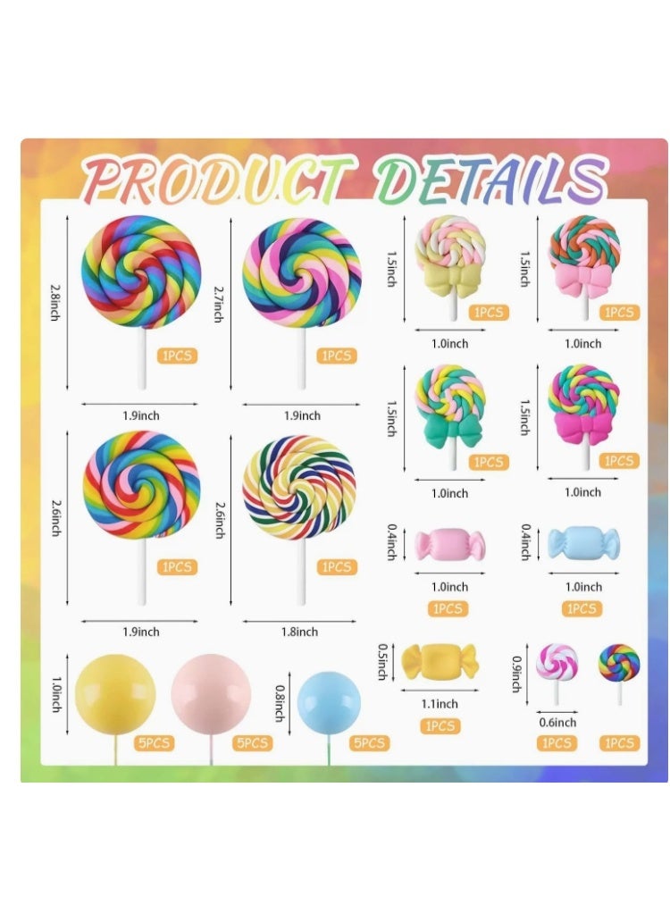 Birthday Cake Decoration Pack of 28 Cake Toppers, Lollipop Cake Decoration, Cupcake Topper Balloons, Candy Bow Cake Topper, Cake Decoration, Sweets, Colourful, Cake Decoration for Wedding, Birthday, Baby Shower - Image 5