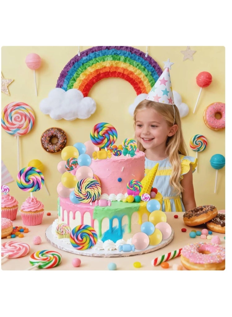 Birthday Cake Decoration Pack of 28 Cake Toppers, Lollipop Cake Decoration, Cupcake Topper Balloons, Candy Bow Cake Topper, Cake Decoration, Sweets, Colourful, Cake Decoration for Wedding, Birthday, Baby Shower - Image 2