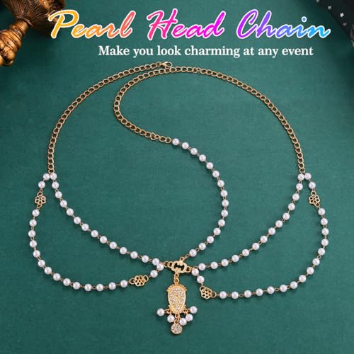 Aukmla Pearl Indian Head Chain Festival Halloween Costume Hair Accessories Boho Headpiece for Women - Image 2