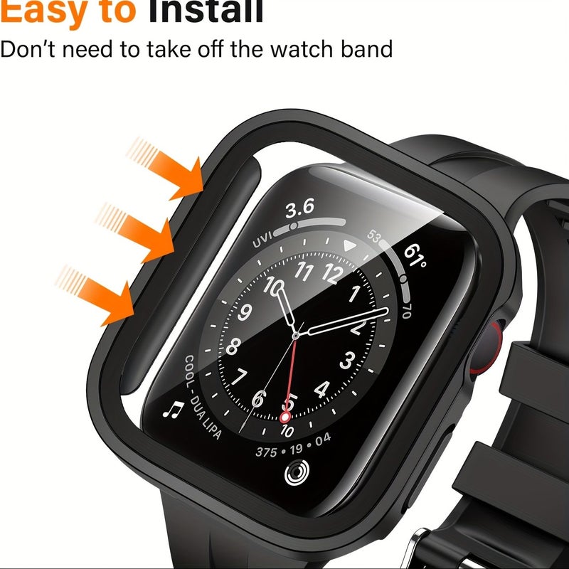 حزمة من 2 واقيات زجاجية مستقيمة الحواف مقاومة للصدمات متوافقة مع Apple Watch 45 مم 41 مم 44 مم 40 مم 42 مم و 46 مم، غطاء مقاوم للصدمات لسلسلة 7 8 9 41 ملم، اللون أسود وذهبي وردي - Image 4