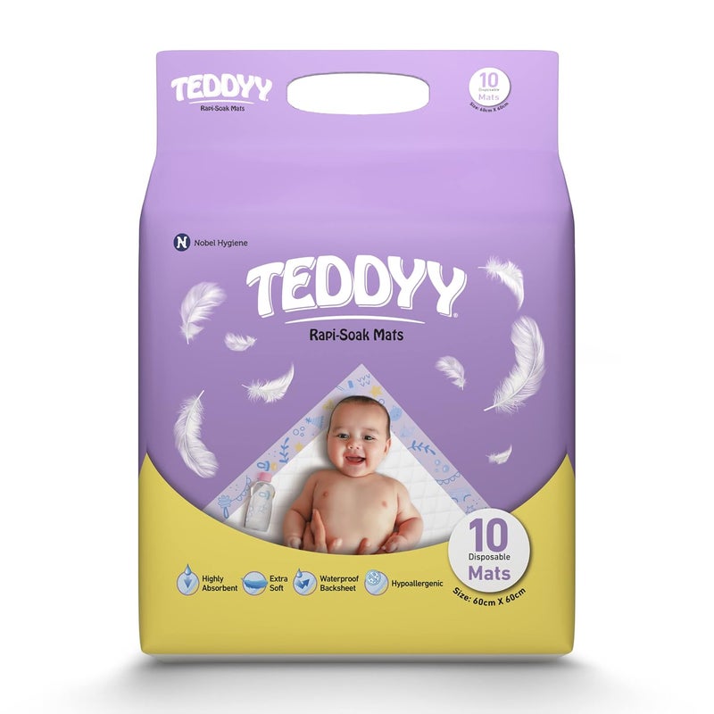 Teddyy حصائر رابي-سووك القابلة للتخلص منها للأطفال - 60 × 60 سم - (عبوة من 10) - Image 1