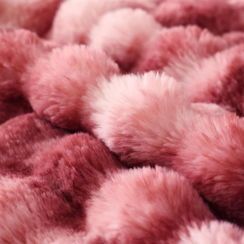 COOVA Faux Fur Throw Blanket for Couch, Cozy Soft and Fuzzy Plush Rabbit Fur Bubble Blanket for Sofa Bedroom Living Room, 60x80 Inches Tie Dye Magenta - Image 5
