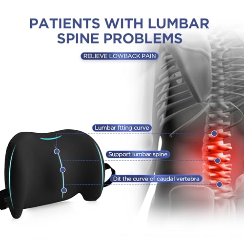 BYMECOST Lumbar Support Pillow for Office Chair Car Lumbar Pillow Lower Back Pain Relief Memory Foam Back Cushion with Adjustable Straps Ergonomic Chair Back Pillow for Gaming Chair Car Bed ABlack - Image 3