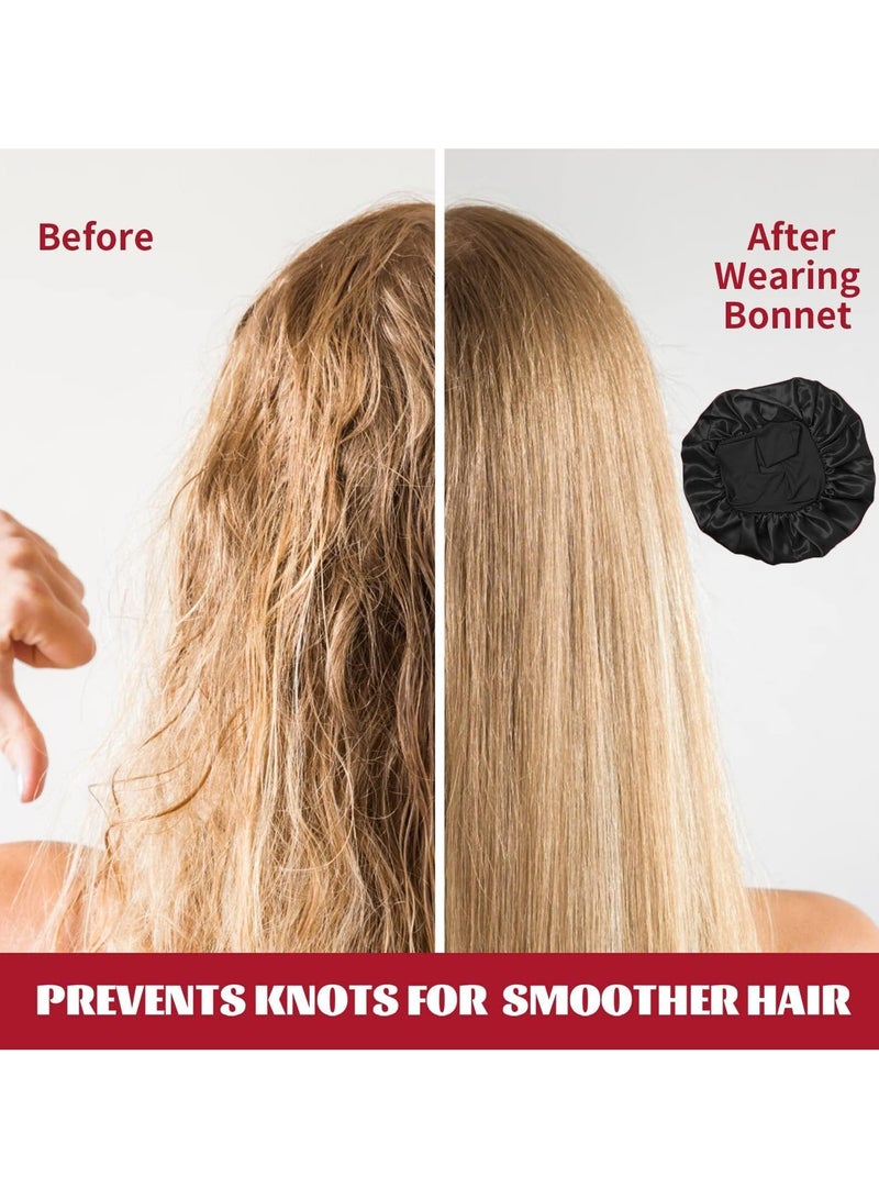 خاجول قطعتان من غطاء النوم الحريري، غطاء شعر ناعم من الساتان، شريط مطاطي، قابل للتهوية، للعناية بالجمال والاستحمام، للنساء (أسود ذهبي) - Image 3