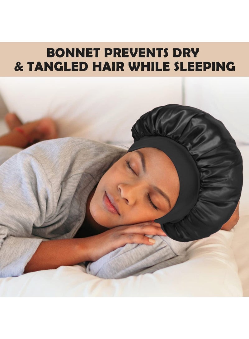 خاجول قطعتان من غطاء النوم الحريري، غطاء شعر ناعم من الساتان، شريط مطاطي، قابل للتهوية، للعناية بالجمال والاستحمام، للنساء (أسود ذهبي) - Image 4