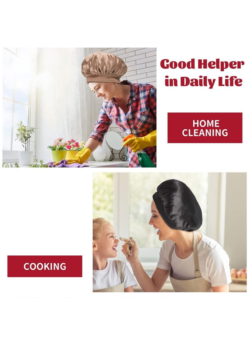 خاجول قطعتان من غطاء النوم الحريري، غطاء شعر ناعم من الساتان، شريط مطاطي، قابل للتهوية، للعناية بالجمال والاستحمام، للنساء (أسود ذهبي) - Image 2