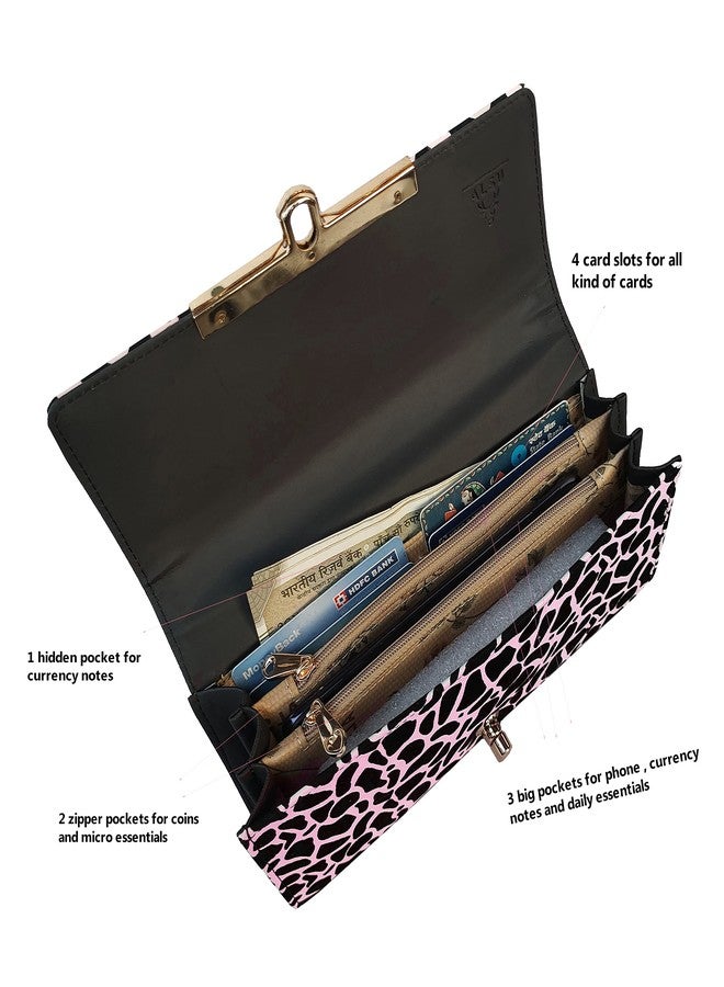 ALSU Women's Pink Hand Clutch Wallet Purse | Phone Pocket | 4 Card Slots | Jaguar Stripes Print(gdu-017pnk) - Image 5