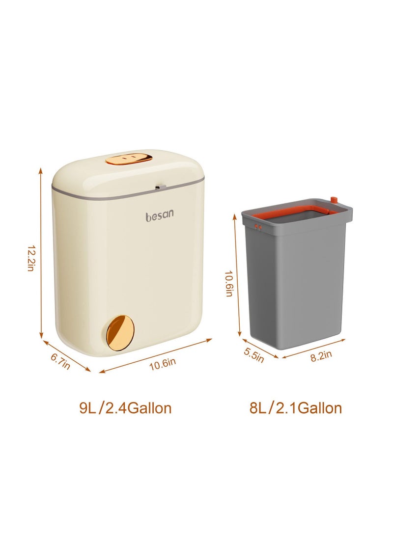 KASTWAVE Kitchen Compost Bin Hanging Trash Can, Waste Bin Wall Mounted Household with Lid, 9 Liter Wall-Mounted Garbage Can with Inner Bucket, Under Sink Trash Can for Kitchen, Bathroom, Bedroom, Cupboard  - Image 5