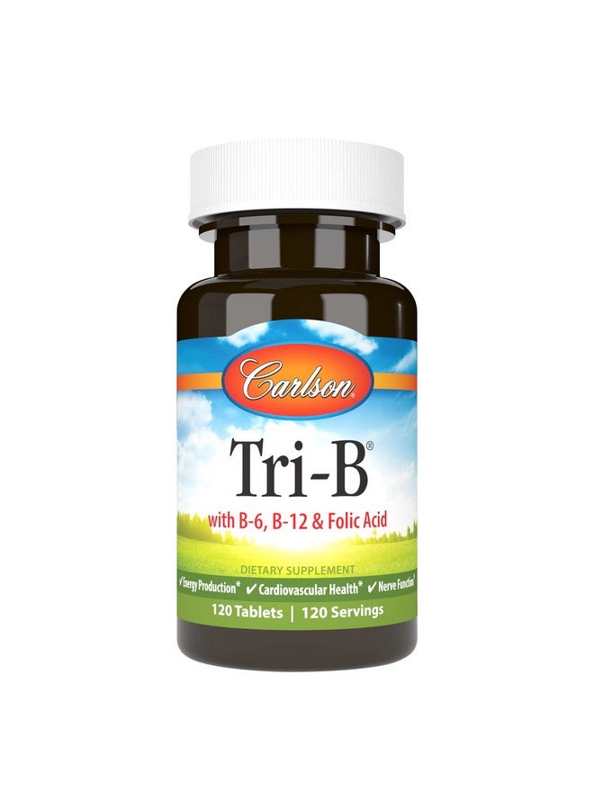 Carlson - Tri-B, Vitamin B Complex, 25 mg Vitamin B-6, 400 mcg Vitamin B-12, Folic Acid Energy Pills, Promote Cardiovascular Health, B Complex Vitamins, B12 Supplement, B Vitamin Complex, 120 Tablets - Image 1