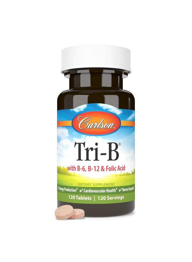 Carlson - Tri-B, Vitamin B Complex, 25 mg Vitamin B-6, 400 mcg Vitamin B-12, Folic Acid Energy Pills, Promote Cardiovascular Health, B Complex Vitamins, B12 Supplement, B Vitamin Complex, 120 Tablets - Image 3