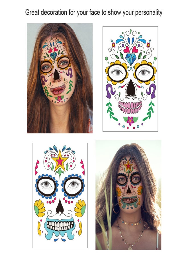 Temporary Tattoo Sticker Terror Halloween Flowers Pattern Eyes Face Stickers Makeup Stage - Image 4