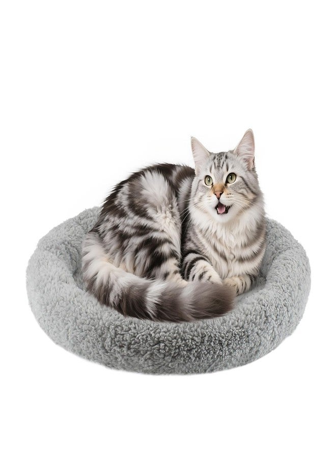 NAMSAN Round Cat Beds for Indoor Cats, 19.5 x 19.5 x 2 inch, Self Warm Pet Bed Pad with Pillow Around, Plush Cushion for Small Medium Dogs Large Cats, Antiskid Bottom, Grey - Image 1