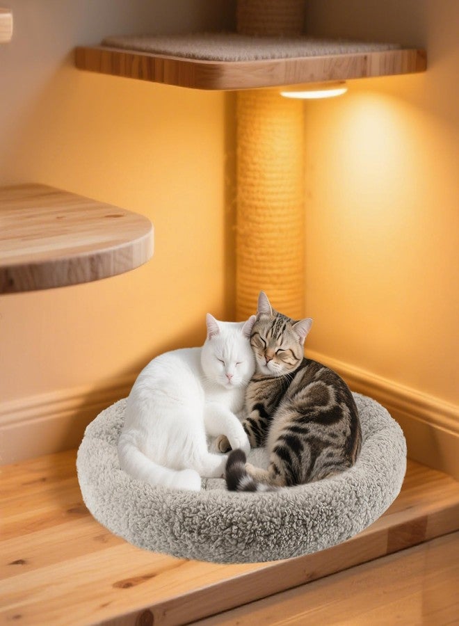 NAMSAN Round Cat Beds for Indoor Cats, 19.5 x 19.5 x 2 inch, Self Warm Pet Bed Pad with Pillow Around, Plush Cushion for Small Medium Dogs Large Cats, Antiskid Bottom, Grey - Image 2