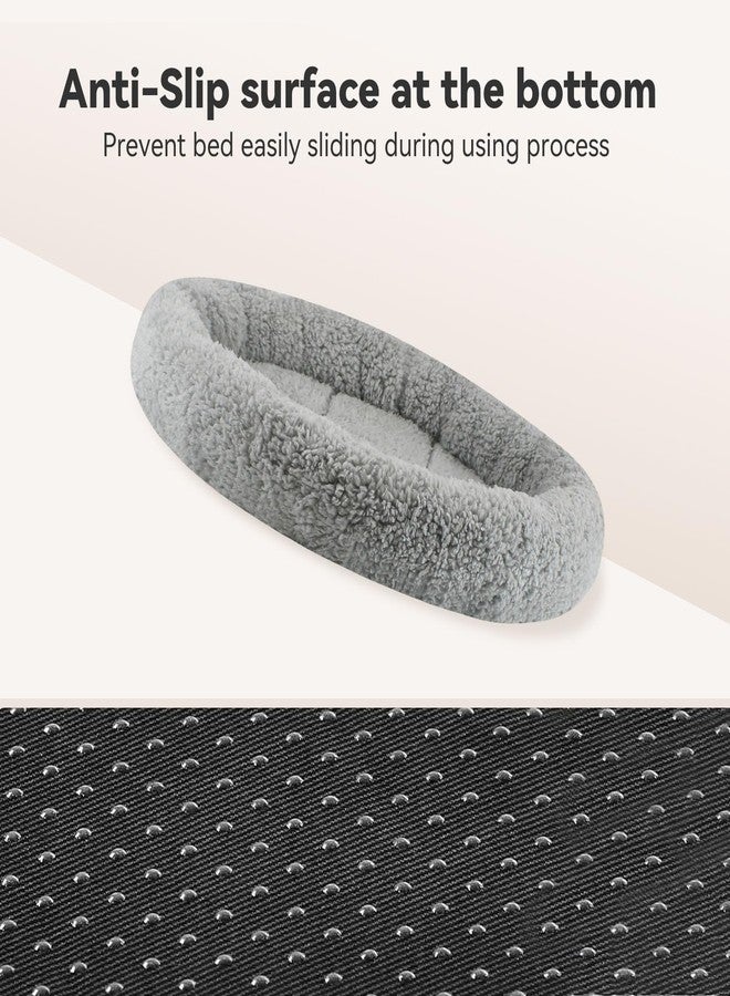 NAMSAN Round Cat Beds for Indoor Cats, 19.5 x 19.5 x 2 inch, Self Warm Pet Bed Pad with Pillow Around, Plush Cushion for Small Medium Dogs Large Cats, Antiskid Bottom, Grey - Image 5