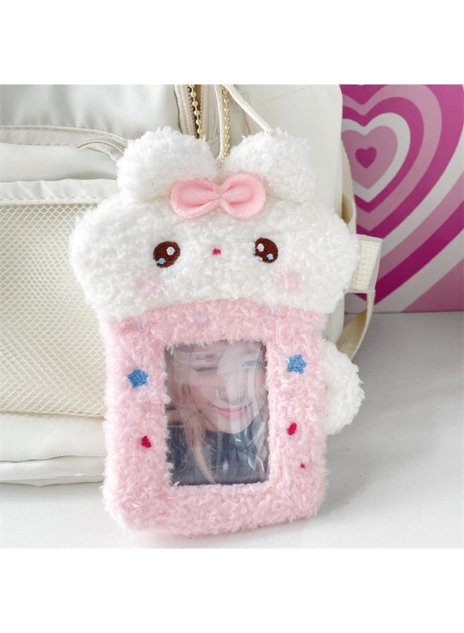 NIBEMINENT 1 - Piece Cartoon Tea Cup Rabbit Kpop Photo Card Holder Pendant Key Chain ID Badge Holder ID Card Holder Photo Card Protector for School ID Office ID Access Card for Women Girls - Image 1