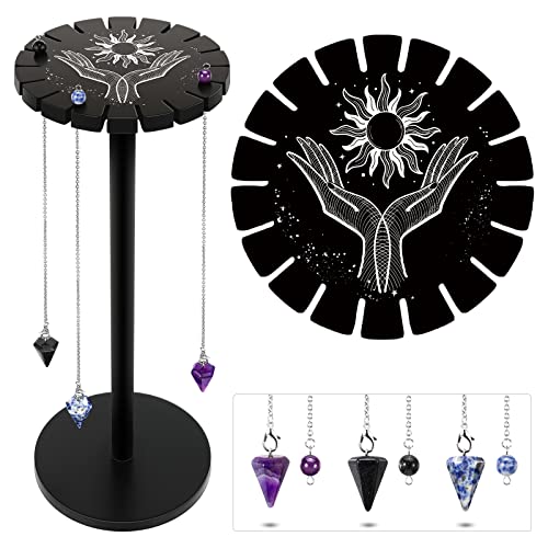 Yulejo 3-Shelf Pendulum Holder Crystal Shelf, Black Hand Moon Design for Crystal Essential Oil Display - Image 1