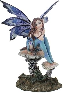 PTC PTC 6.25 Inch Nice Blue Fairy Sitting on Mushroom Statue Figurine  - Image 1