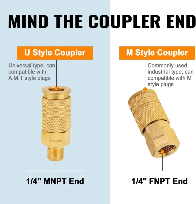 SUNGATOR 8-Piece 1/4" NPT Air Compressor Fittings, Solid Brass Quick Connect Air Line Hose Fittings, 1/4 Inch Coupler and Plug Kit, Compressor Accessories, 1/4'' Quick Connect Hose Repair Kit - Image 3
