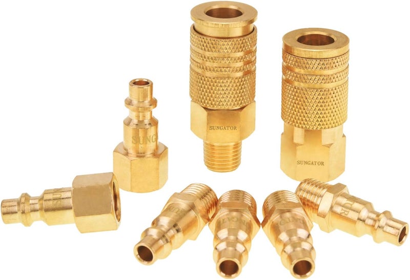 SUNGATOR 8-Piece 1/4" NPT Air Compressor Fittings, Solid Brass Quick Connect Air Line Hose Fittings, 1/4 Inch Coupler and Plug Kit, Compressor Accessories, 1/4'' Quick Connect Hose Repair Kit - Image 1