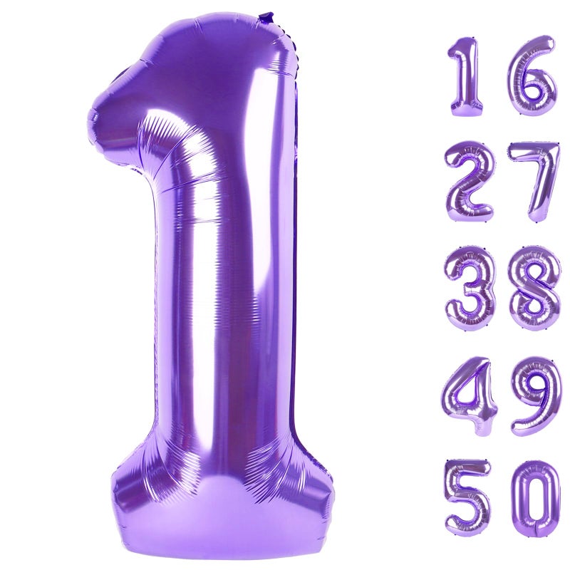 Kelfuoya 40 Inch 1 Balloon Purple Number Giant Large 10 12 13 15 Foil for Birthdays,Anniversaries Graduations, 10th 21th Birthday Decorations for Kids - Image 1