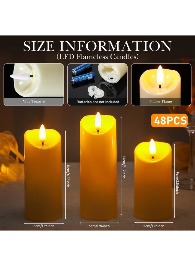 Rossesay 48 Pcs Christmas Flameless Candles Bulk Flameless Pillar Candles Romantic Night for Him Set Battery Operated LED Candles for Proposal Wedding Valentine's Day Halloween Diwali - Image 4