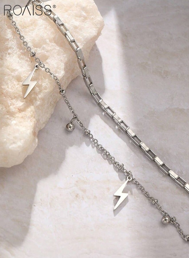 roaiss 2 Pcs Ring and Bracelet Set, Adjustable Geometric Star Ring, Stainless Steel Lightning Bracelet, Simple Multi-layered Bracelet, Suitable for Men and Women Daily Wear and Party Gatherings - Image 3