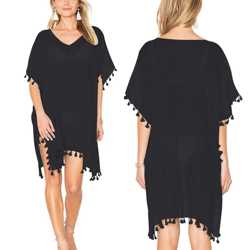 Women Chiffon Tassel Swimsuit Stylish Beach Beach Beach Resort Tassel Blouse - Image 3