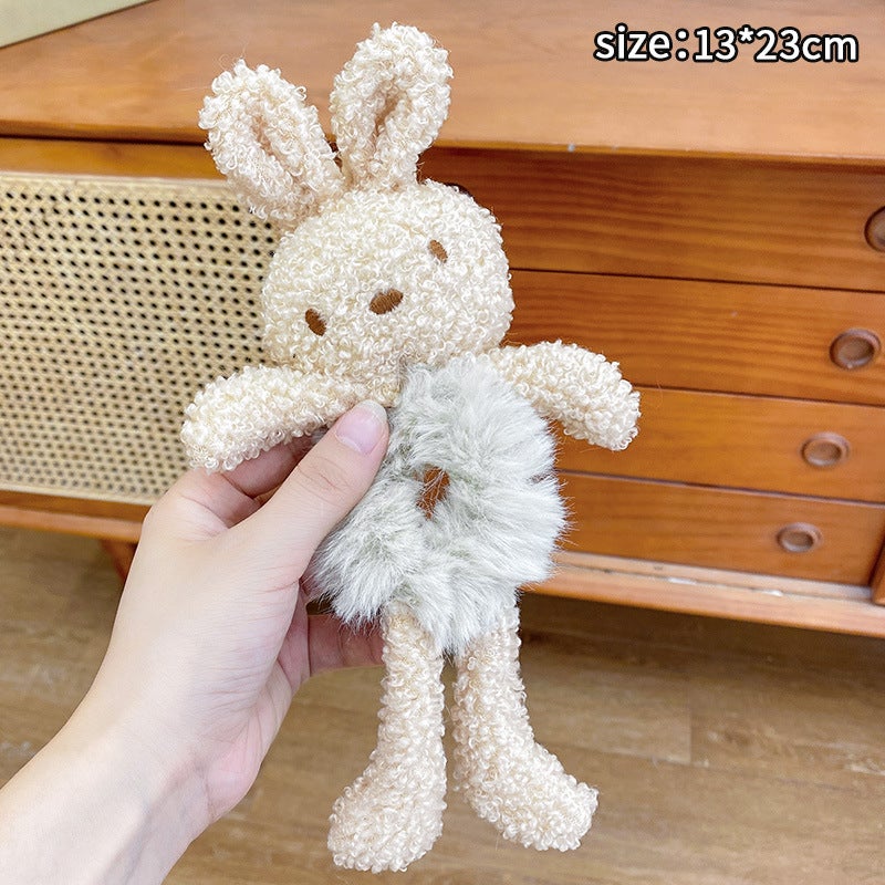 Generic Baowao Bear Hair Loop 2023 New Cute Plush Bear Tie-up Rope Womens Internet Celebratory Cartoon Hair Rope Pontail Rubber Tendon 2# Beige rabbit