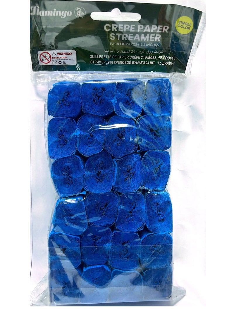 Flamingo Crepe Paper Streamer Single Color 1.5Inches Blue Color  Pack Of 24 - Image 1