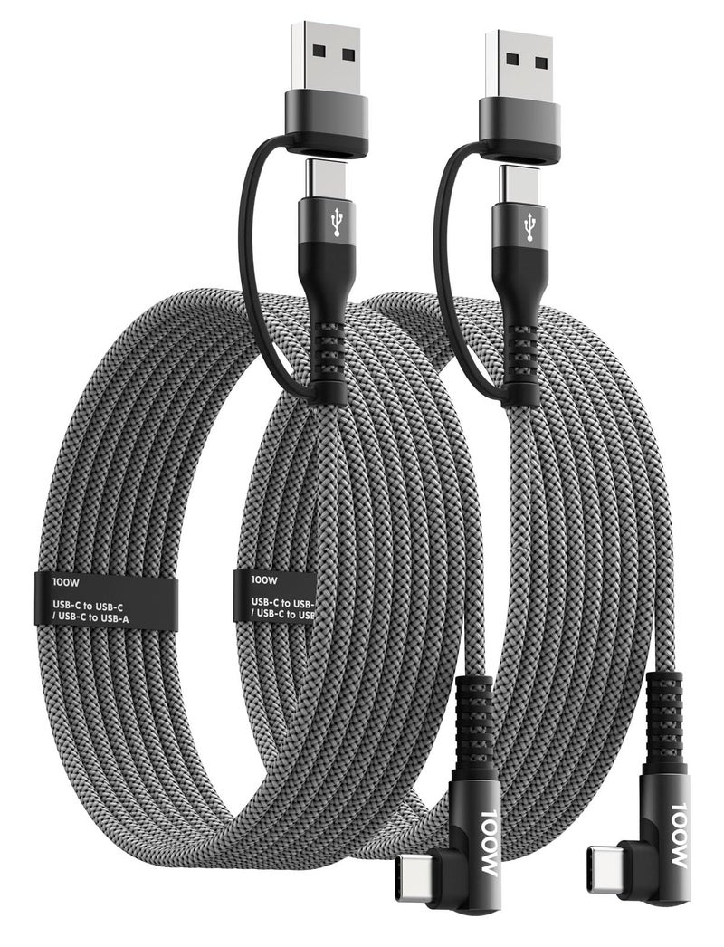 Minlu 100W Fast USB C Charger Cable Right Angle, USB A/C to USB C Cable, 90 Degree Type C Braided Charging Cord for iPhone 17 16 15 Series,Samsung UItra S25 S24,MacBook (2, Grey, 6) - Image 1