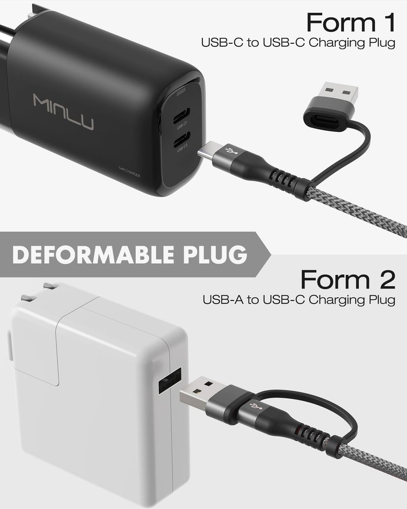 Minlu 100W Fast USB C Charger Cable Right Angle, USB A/C to USB C Cable, 90 Degree Type C Braided Charging Cord for iPhone 17 16 15 Series,Samsung UItra S25 S24,MacBook (2, Grey, 6) - Image 4