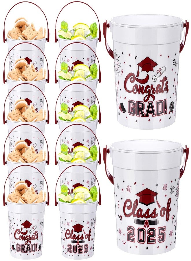 ميكو مجموعة ميكو المكونة من 12 دلو تخرج سعة 32 أونصة مع مقبض، دفعة 2025، دلو بلاستيكي متعدد الاستخدامات للمشروبات والحلوى والكوكتيلات والوجبات الخفيفة، هدايا ومستلزمات حفلات التخرج (لون أحمر خمري). - Image 1