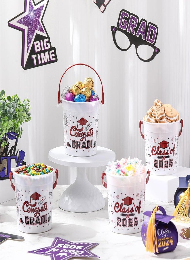 ميكو مجموعة ميكو المكونة من 12 دلو تخرج سعة 32 أونصة مع مقبض، دفعة 2025، دلو بلاستيكي متعدد الاستخدامات للمشروبات والحلوى والكوكتيلات والوجبات الخفيفة، هدايا ومستلزمات حفلات التخرج (لون أحمر خمري). - Image 3