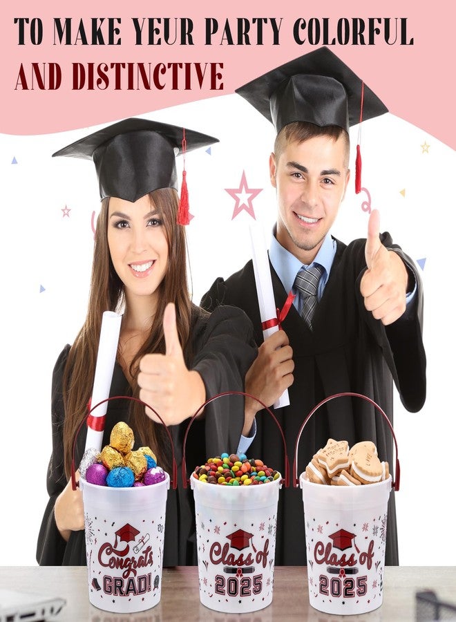 ميكو مجموعة ميكو المكونة من 12 دلو تخرج سعة 32 أونصة مع مقبض، دفعة 2025، دلو بلاستيكي متعدد الاستخدامات للمشروبات والحلوى والكوكتيلات والوجبات الخفيفة، هدايا ومستلزمات حفلات التخرج (لون أحمر خمري). - Image 5