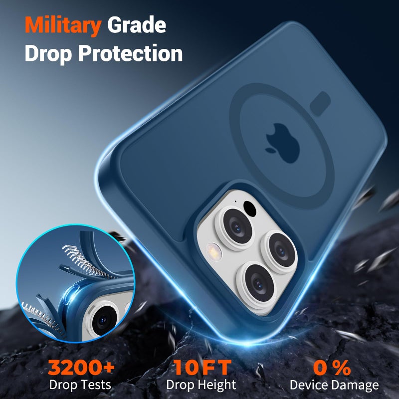 SUPFINE Magnetic for iPhone 15 Pro Case with Screen Protector (Compatible with MagSafe) (Military Grade Drop Protection) Translucent Matte Shockproof with Anti-Fingerprint Phone Case,Deep Blue - Image 4