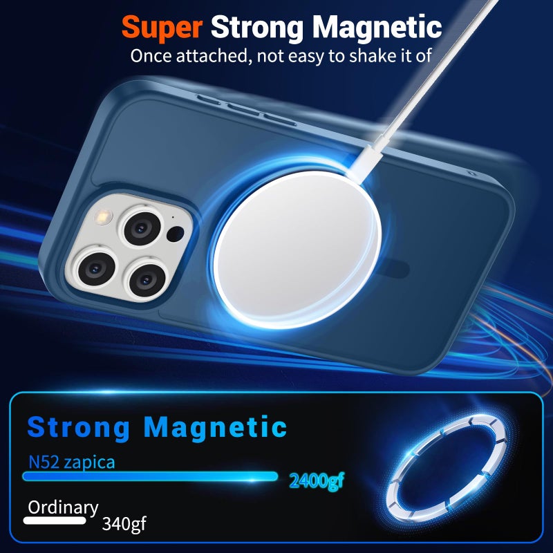 SUPFINE Magnetic for iPhone 15 Pro Case with Screen Protector (Compatible with MagSafe) (Military Grade Drop Protection) Translucent Matte Shockproof with Anti-Fingerprint Phone Case,Deep Blue - Image 3