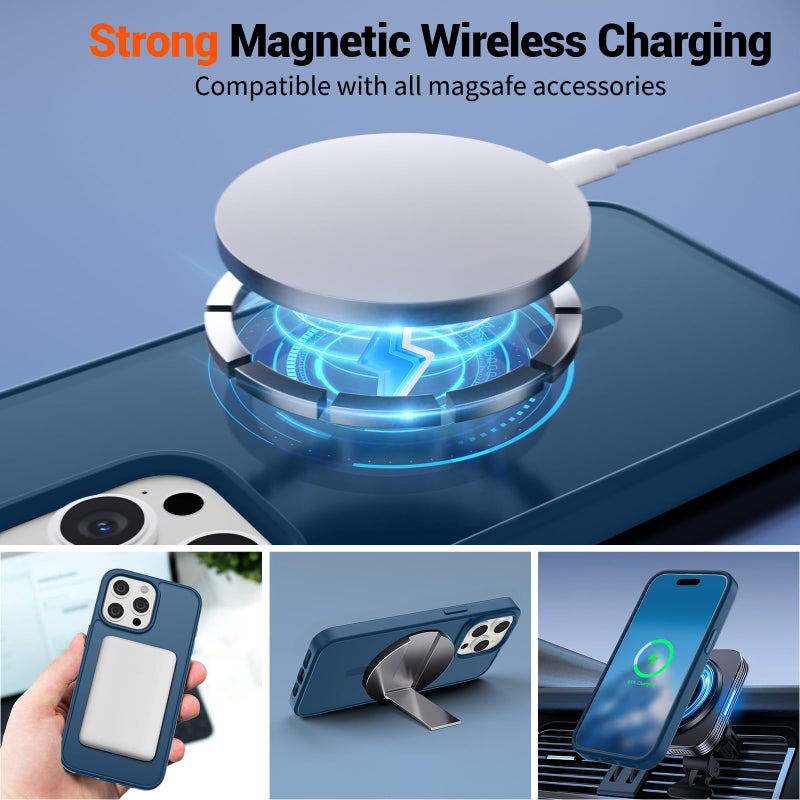 SUPFINE Magnetic for iPhone 15 Pro Case with Screen Protector (Compatible with MagSafe) (Military Grade Drop Protection) Translucent Matte Shockproof with Anti-Fingerprint Phone Case,Deep Blue - Image 5